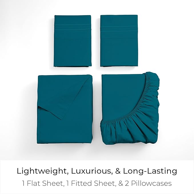 Mellanni King Sheets Set - 4 PC Iconic Collection Bedding - Hotel Luxury, Extra Soft, Cooling Bed Sheets - Wrinkle, Fade, Stain Resistant (King, Teal)