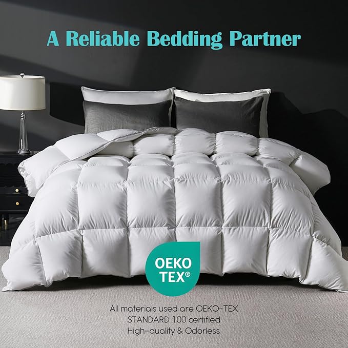 California King Goose Feather Down Fiber Comforter, 100% Cotton Cover Ultra Soft Fluffy Duvet Insert, All Season Luxurious Hotel Bedding Comforter with 8 Loops, White 104"x96"