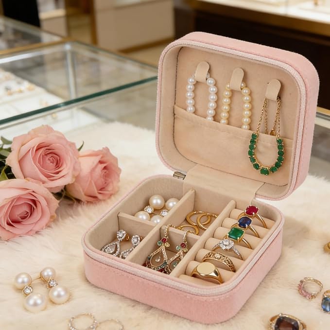 First Communion Travel Jewelry Box, Small Pink Case with Zipper & Soft Lining, Christian Keepsake Organizer for Rings Earrings Necklaces, Religious Keepsake Gift for Girls (1, Pink) - Image 6