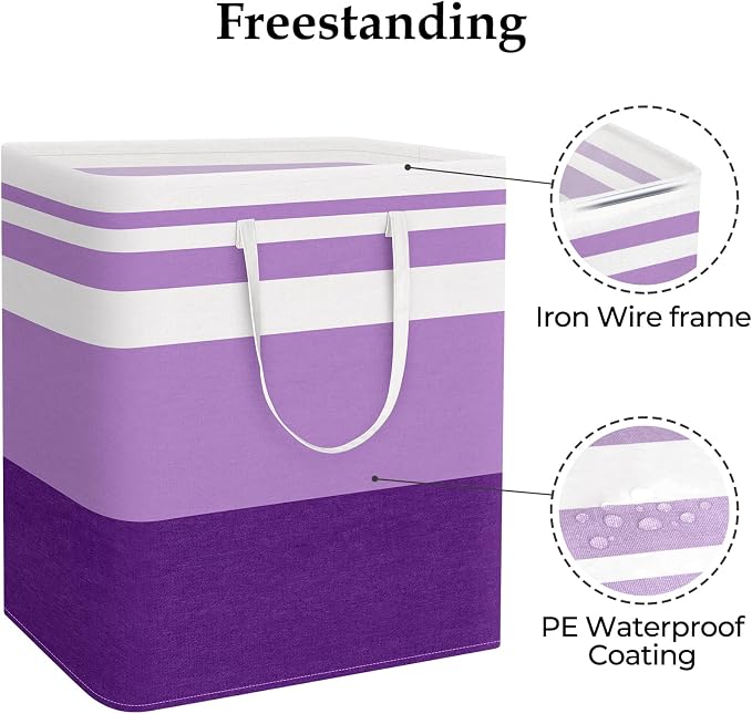 StorageRight Large Collapsible Laundry Basket Hamper with Easy Carry Handles，Freestanding Clothes Hampers for Laundry, Bedroom, Dorm, Towels, Toys, 100L, Purple - Image 3