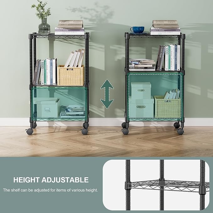M MZG 3 Tier Shelf Metal Storage Shelves Wire Rack Closet Organizers with Wheel for Garage Kitchen Bathroom Laundry Black 11.8" D x 17.7" W x 29.8" H - Image 6