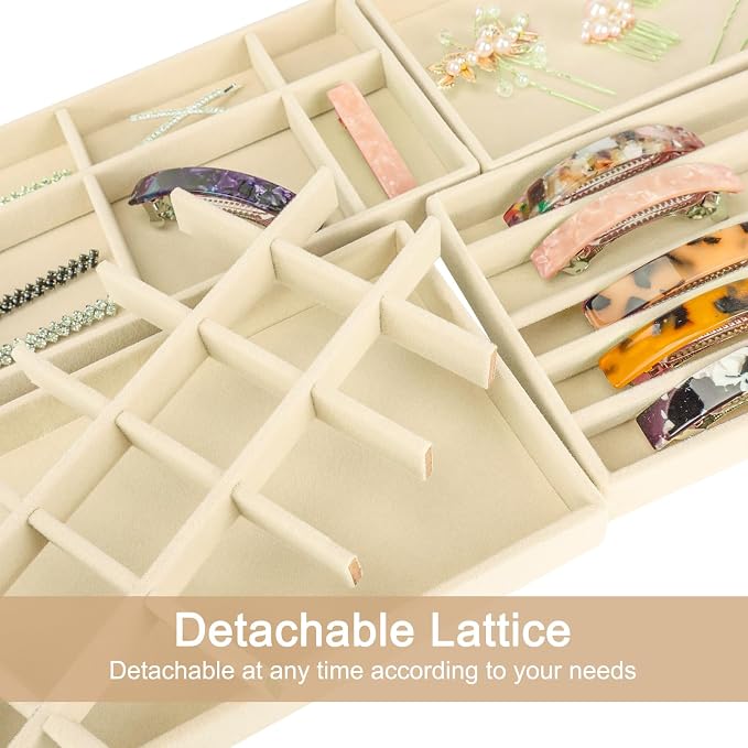 12Pcs Velvet Stackable Jewelry Trays, Jewelry Drawer Organizer, Large Removable Display Jewelry Tray, Necklace Bracelet Storage Box for Earring, Ring, Brooch, Watch (Beige) - Image 4
