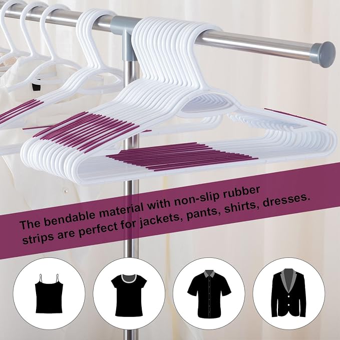 30 Pack Bendable Plastic Hangers Light-Weight Non-Slip Clothes/Suit Hangers (Purple) - Image 2