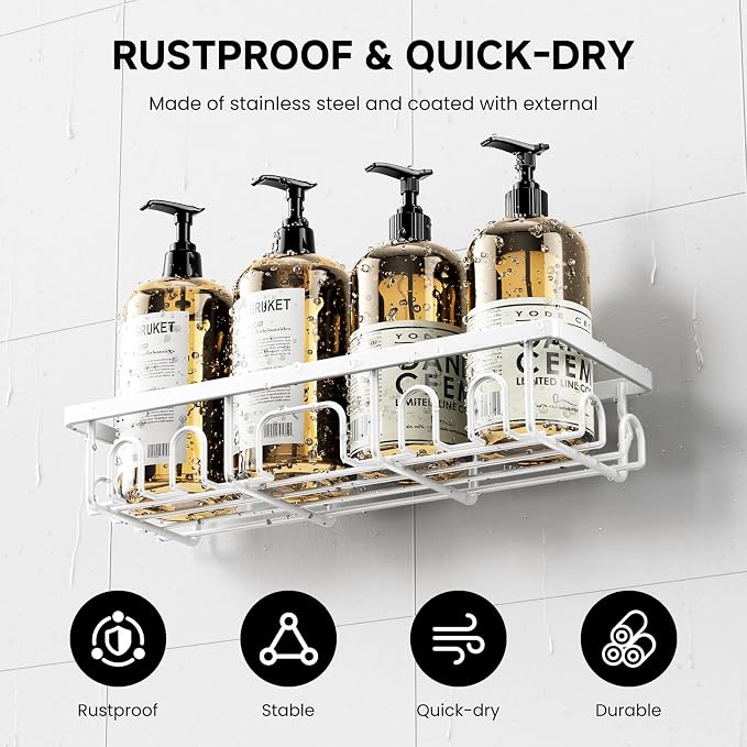 Shower Caddy, 5 Pack Shower Shelves for Inside Bathroom, Rustproof Adhesive Bathroom Organizer with Soap Holder, No Drilling Washroom Organizers and Storage for Bathtub Room/Kitchen/Home, White - Image 3