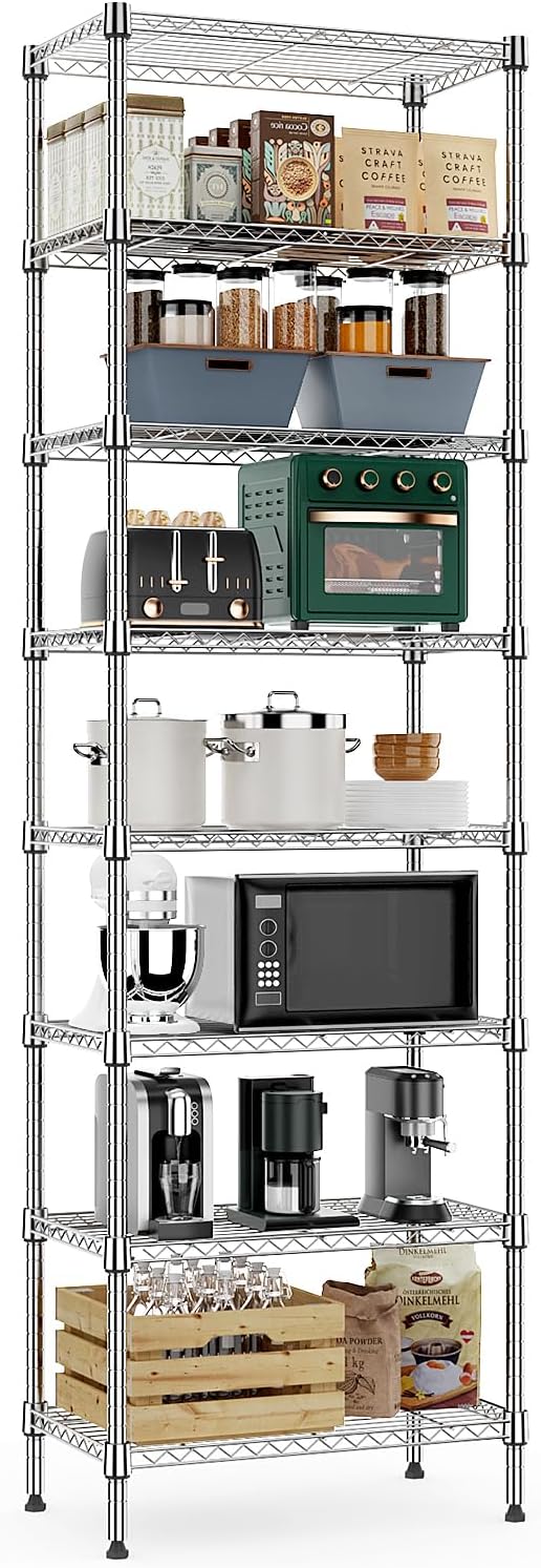 M MZG 8 Tier 2000 lbs Storage Rack Metal Wire Shelving Unit, Storage Standing Shelf Organizer for Laundry Bathroom Kitchen Pantry Closet Garage Utility Room, Chrome 13.8" D x 23.6" W x 79.5" H by MEIGAOPLASTICANDMETALHKCOLIMITED