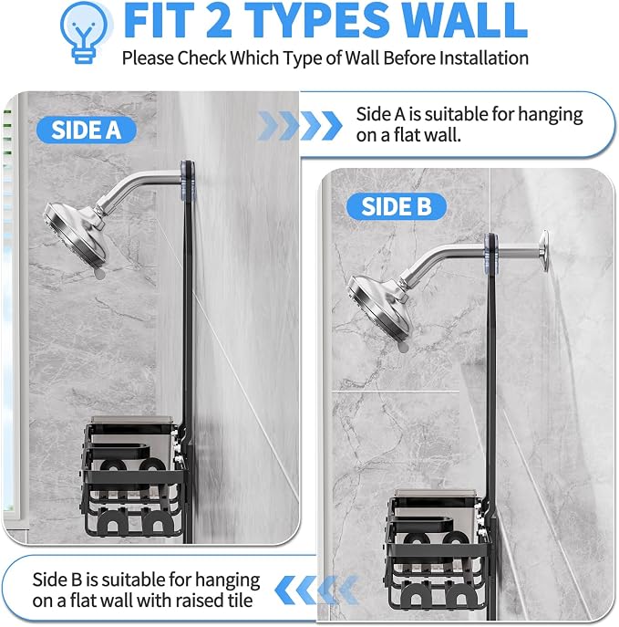 GAOKASE Aluminum Shower Caddy Hanging, Never Rust Shower Organizer- 4 Levels with adjustable Height 10 Hooks for Razor/Sponge - Rack with Soap Basket (Black-1) - Image 7