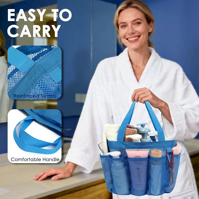 GYEUKHAM Large Mesh Shower Caddy Portable with 8-Pocket for College Dorm Room Essentials,Quick-Dry Handing Shower Basket Tote Bag for Toiletry, Bathroom,Beach,Camp,Gym,Blue - Image 5