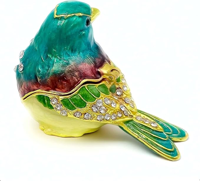 Turquoise Green Bird Trinket Boxes Hinged,Bird Decor with Crystals Enamel Jewelry Box.Necklace Ring Box Earrings Storage.Collectible Birds Lover Gifts Figurines Home Decor - Image 2