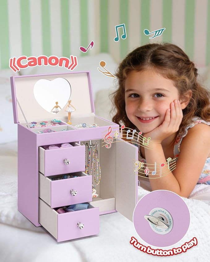 VLANDO Musical Jewelry Box for Girls, Large Kid Music Box with Ballerina for Birthday Bedroom Decor, 4 Layer Girl Jewelry Gifts for Girls Kids - Purple - Image 7