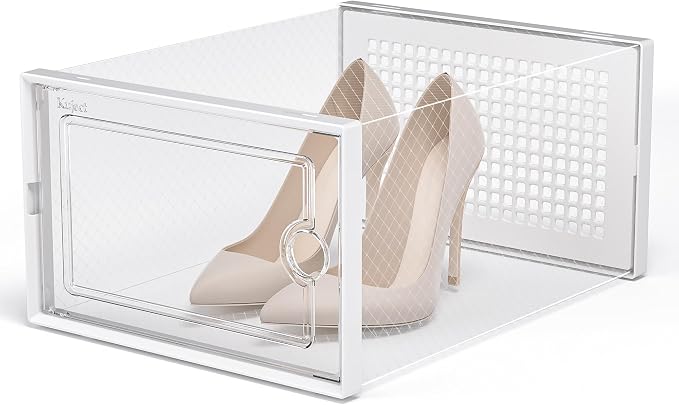 Kuject X-Large Shoe Storage Boxes Organizers Clear Plastic Stackable 12 Pack, Shoe Rack & Holder Substitute, Sneaker Containers, Toy Storage Organizer Bins for Entryway, Closet, Under Bed, White - Image 5