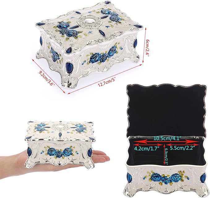 Hipiwe Vintage Metal Jewelry Box Trinket Organizer Box Jewelry Organizer for Women Jewelry Display Home Decor Unique Gift Silvery Medium - Image 6