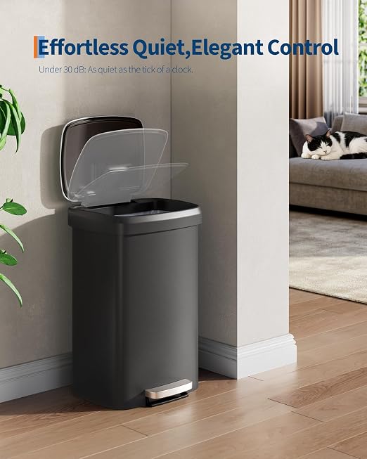 Garvee 13 gal / 50 L Plastic Trash Can with Lid, Large Garbage Can for Kitchen, Rustproof Step-on Kitchen Trash Bin with Liner Rim, Rear Handle, Soft Close Lid, Black - Image 4