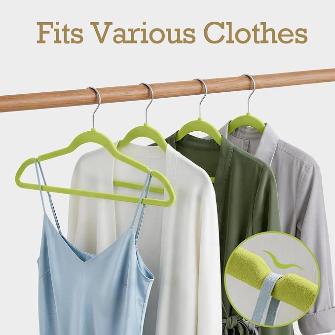 HOUSE DAY Vibrant Green Velvet Hangers 60 Pack, Non Slip Clothes Felt Hanger Heavy Duty for Coat, Premium Slim Space Saving Suit Hangers for Closet Organizer, 360° Rotating Silver Hook - Image 4