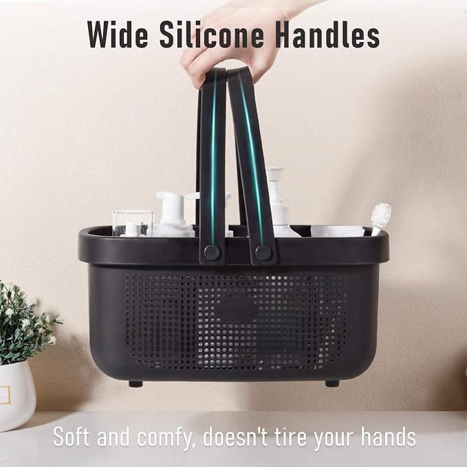 JiatuA Plastic Storage Basket with Handle Portable Shower Caddy Tote Organizer Basket Bin for Bathroom Kitchen Dorm Room Bedroom, Black - Image 6