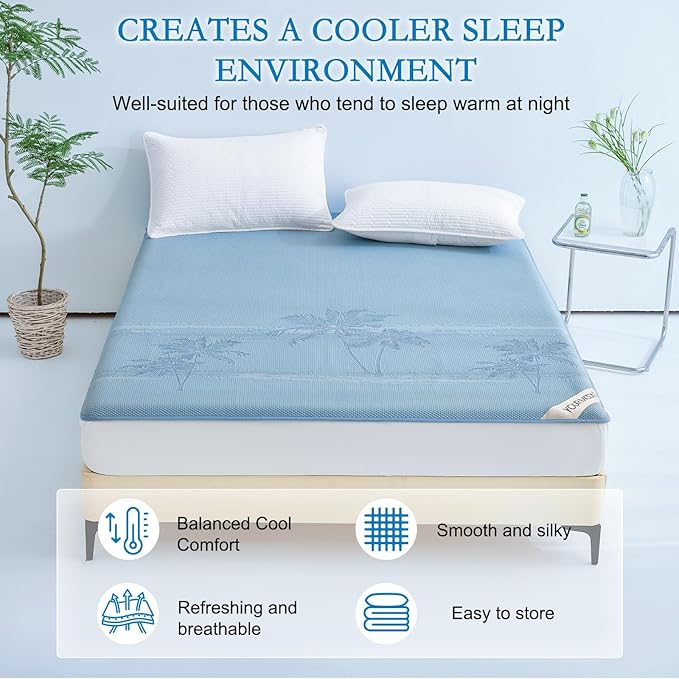 YOUR MOON California King Size Cooling Mattress Pad for Hot Sleepers, Breathable Noiseless Bed Pad Cover Mattress Cover, 8"-16" Deep Pocket, Enhanced Cooling Technology for Restful Sleep, Light Blue