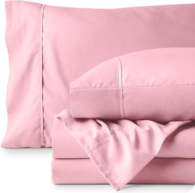 Bare Home King Sheet Set - 1800 Ultra-Soft Microfiber King Bed Sheets - Double Brushed - Deep Pockets - Easy Fit - 4 Piece Set - Bedding Sheets & Pillowcases (King, Light Pink)
