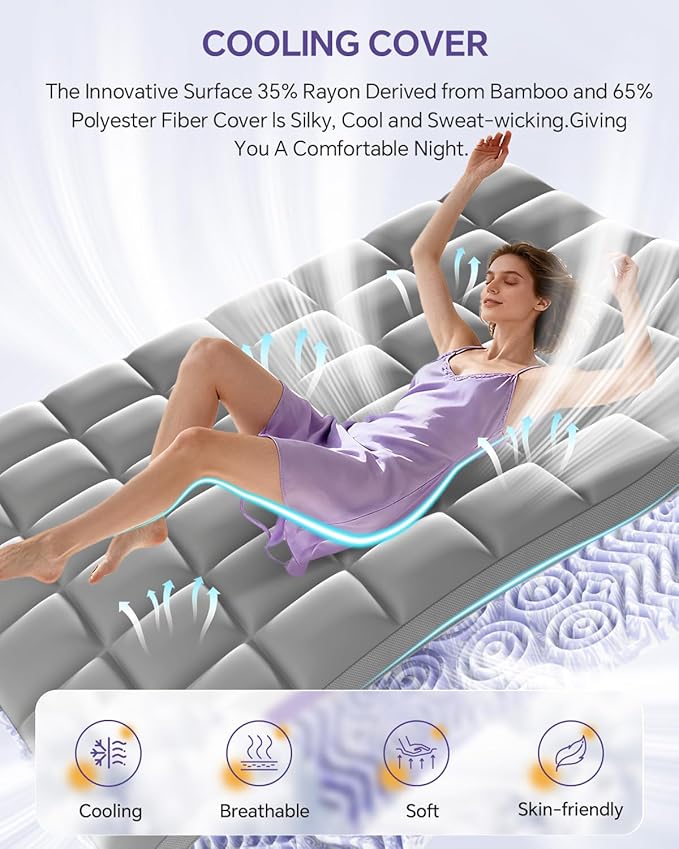 Dual Layer 5 Inch Memory Foam Mattress Topper Full - 2 Inch Gel Memory Foam and 3 Inch Pillow Top Mattress Pad, 7-Zone Egg Crate Full Size Mattress Topper (Dark Gray)