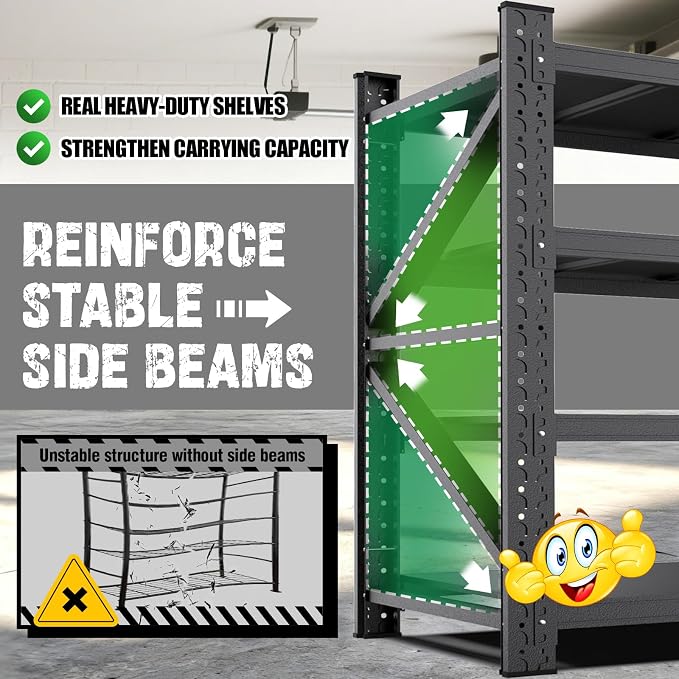 Heavy Duty Garage Shelving,7000LBS Capacity Metal Storage Shelves,4-Tier Adjustable Industrial Shelving Unit,Steel Rack for Warehouse,Garage,Workshop(70" H*70" W*24" D) Black - Image 6