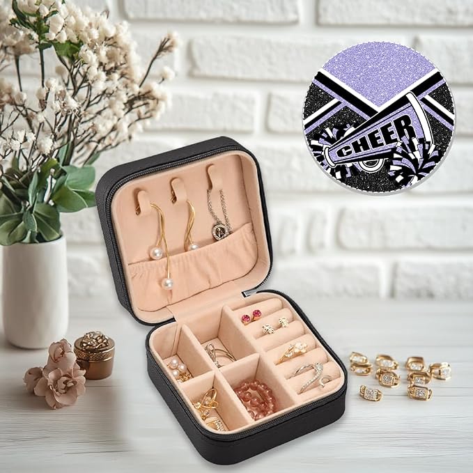 Cheerleader Travel Jewelry Case, Cheer Travel Jewelry Box for Women, Mini Jewelry Travel Case for Cheer Team, Cheerleader Gifts for Girls (Lilac) - Image 3