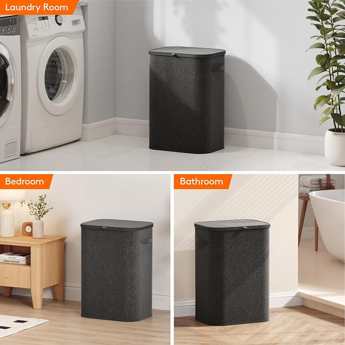 Lifewit 85L Large Laundry Basket with Lid, Laundry Hamper with Plastic Handles and Removable Bag, Foldable Tall Dirty Clothes Hampers for Laundry for Laundry Room, Bedroom, Bathroom, Dorm, Dark Gray - Image 8