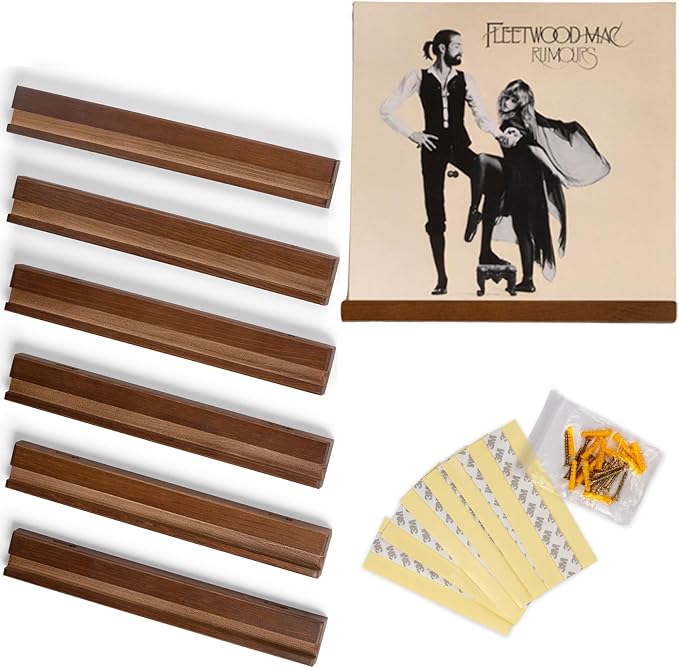 Vinyl Wall Mount Pack of 6 Pinewood Vinyl Record Holder Wall Mount with 2 Mounting Options Vinyl Shelf Walnut Stain Finish Vinyl Record Display - Vinyl Record Shelf - Vinyl Record Wall Mount by TheRetroApothecary