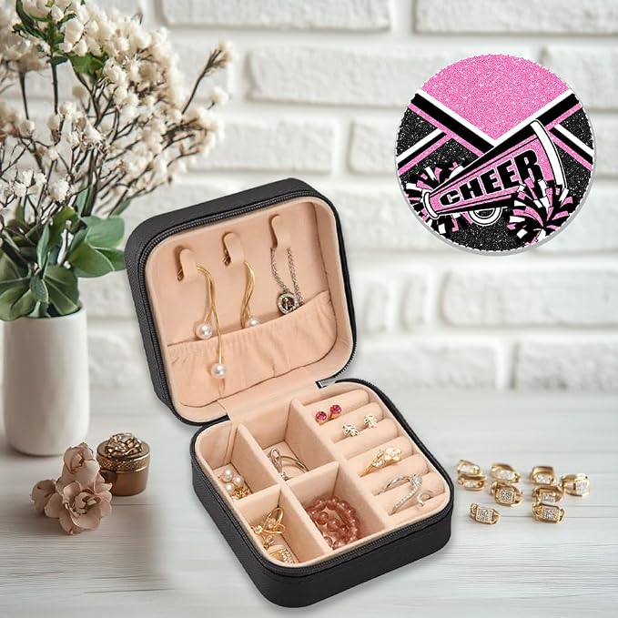 Cheerleader Travel Jewelry Case, Cheer Travel Jewelry Box for Women, Mini Jewelry Travel Case for Cheer Team, Cheerleader Gifts for Girls (Pink) - Image 3