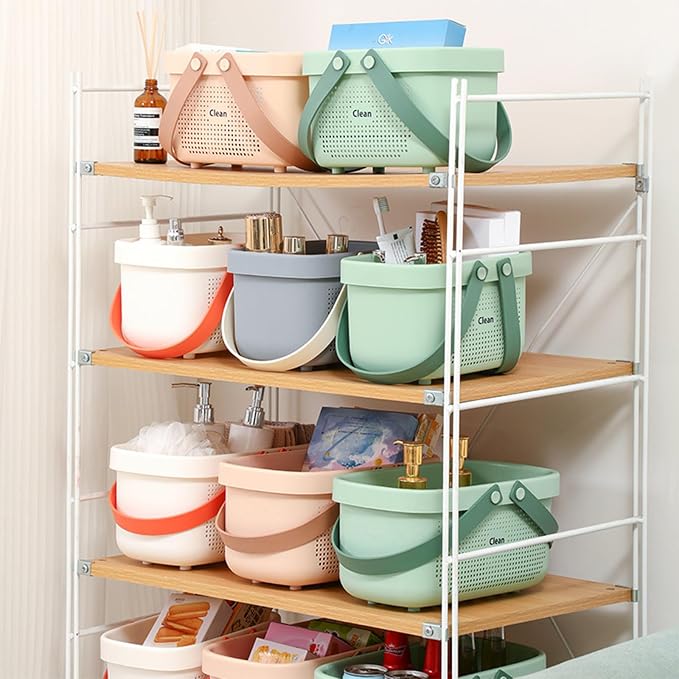 JiatuA Plastic Storage Basket with Handle Portable Shower Caddy Tote Organizer Basket Bin for Bathroom Kitchen Dorm Room Bedroom, Small Pink - Image 2