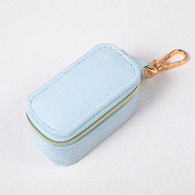 Travel Jewelry Case Velvet Travel Jewelry Box with Keychain 2-in-1 Ring Holder Keychain Small Jewelrys Organizer Case for Women, Portable Mini Storage Clutch for Earrings, Necklaces - Image 2