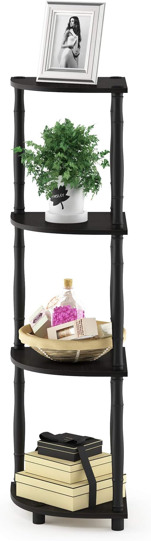 Furinno Turn-N-Tube 4-Tier Corner Display Rack Multipurpose Shelving Unit with Classic Tubes, Espresso/Black, 18114EX/BK, Espresso/Black Classic Tube by Furinno-FitsYourSpaceFitsYourBudget