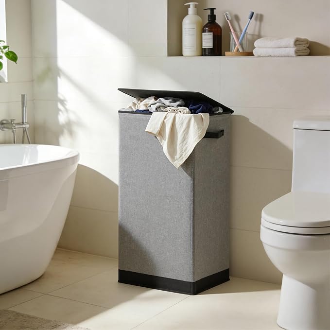 SOLEDI Laundry Hamper with Lid 100L Large & Tall Collapsible Laundry Basket, Clothes Hamper with Bag Removable Easy to Carry, Dirty Hampers for Bedroom, Bathroom, Dorm, College, Grey - Image 7