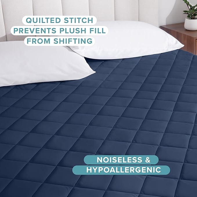 Bare Home Split Head Flex King Quilted Fitted Mattress Pad - Cooling Mattress Cover - Easily Washable - Elastic Fitted Cover for Mattress - Stretch-to-Fit to 15" Deep (Split Head Flex King, Dark Blue)