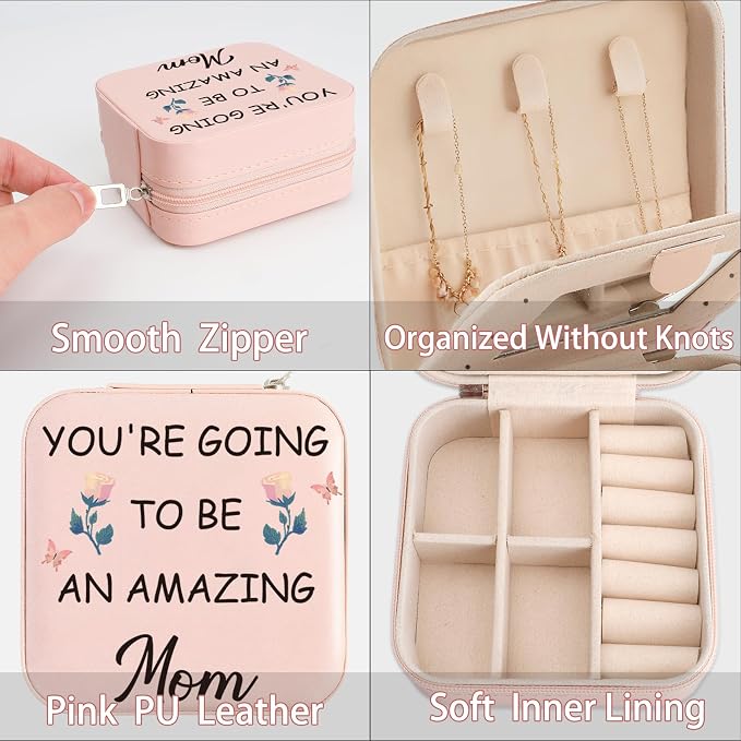 New Mom Jewelry Box 1st Mothers Day Valentines Gifts for New Mom First Time Mother Pregnancy Congratulations Gender Reveal Baby Shower Gifts for Expecting Moms Soon to Be Mommy Jewelry Case - Image 4