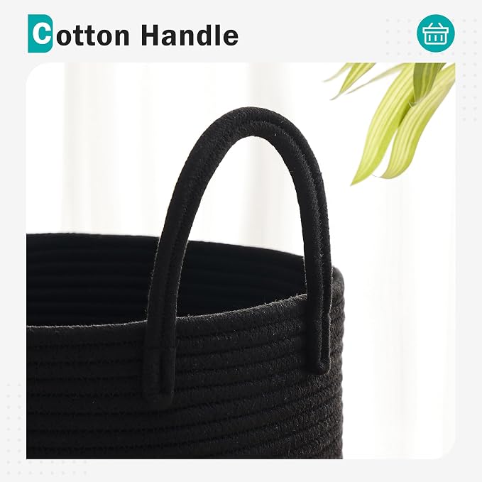 Cotton Rope Laundry Hamper by YOUDENOVA, 58L - Woven Collapsible Laundry Basket - Clothes Storage Basket for Blankets, Laundry Room Organizing, Bedroom Storage, Clothes Hamper – Black - Image 3
