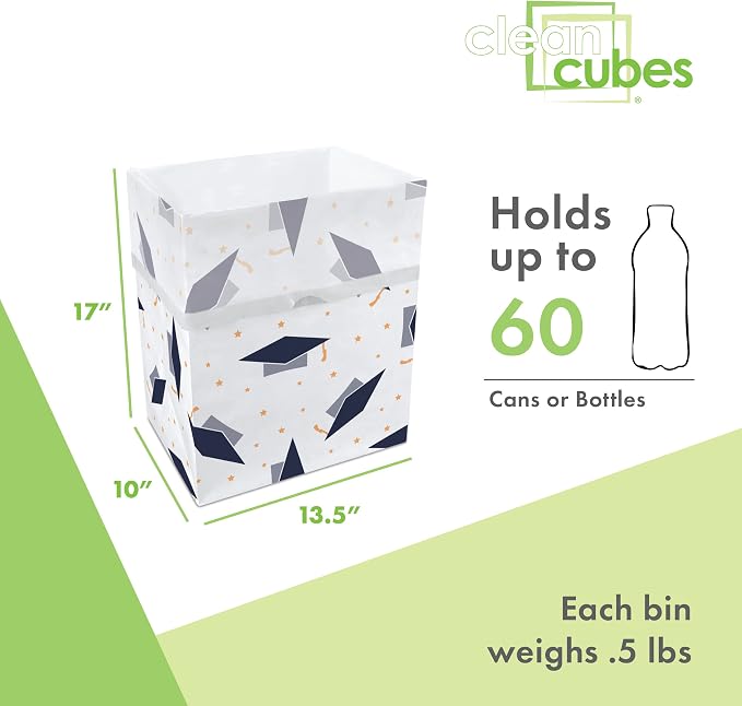 Clean Cubes 13 Gallon Disposable Pop-Up Trash Cans (3-Pack) with Fitted Bags – Foldable Garbage & Recycling Bins for Parties, Events & Kitchen (Graduation, 17" H x 13.5" W x 10" D) - Image 4
