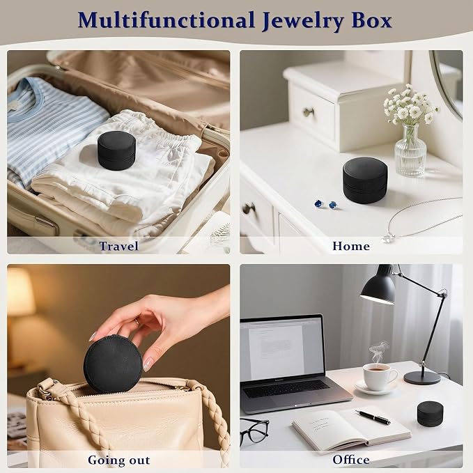 CONBOLA Travel Jewelry Case Small Jewelry Box for Women Girls,Round Velvet Mini Jewelry Travel Organizer,Portable Jewelry Box for Rings Earrings Necklaces Bracelets.(Black,Small) - Image 7
