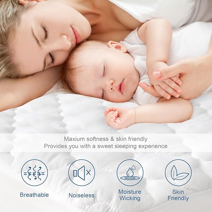 Full Size Mattress Protector Pad Waterproof Quilted, Breathable & Cooling Full Mattresses Pad Cover Fitted for Double Bed with Deep Pocket Up to 14", (White) (Pack of 2)