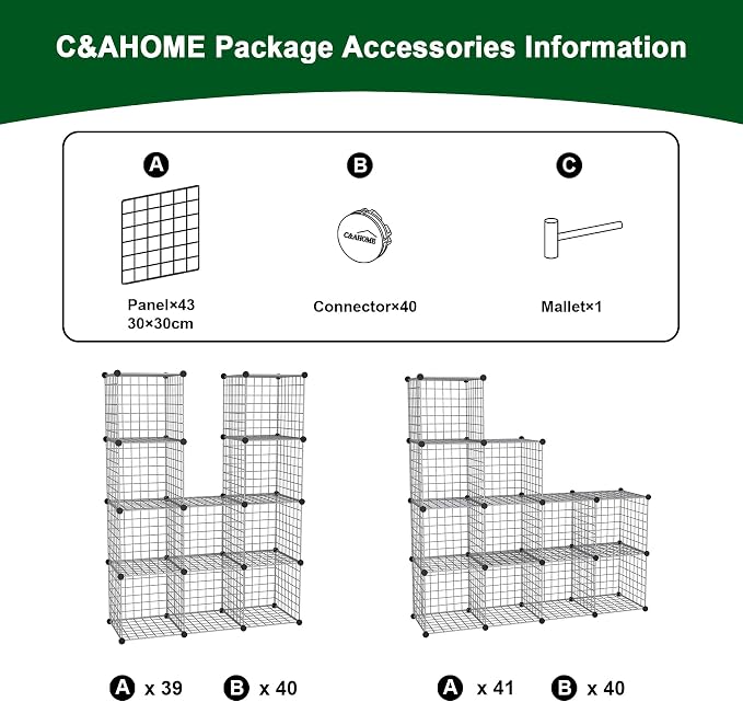 C&AHOME Wire Cube Storage, 12 - Cube Organizer Metal C Grids, Modular Shelves Units, Closet Organizer, Ideal for Home, Office, Living Room, 36.6”L x 12.4”W 48.4”H, Silver Gray UWCS3012G - Image 7