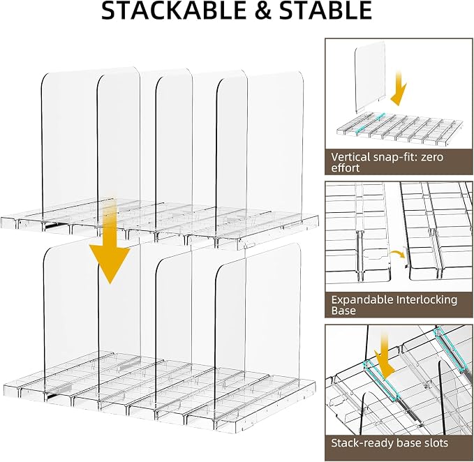 Stackable Bag & Purse Organizer for Closet Shelf Acrylic Shelf Dividers for Closet Organization, Clear Handbag Purse Storage Organizer Divider, Keep Clutch, Wallet, Pocketbook Upright, 4 Pack - Image 5