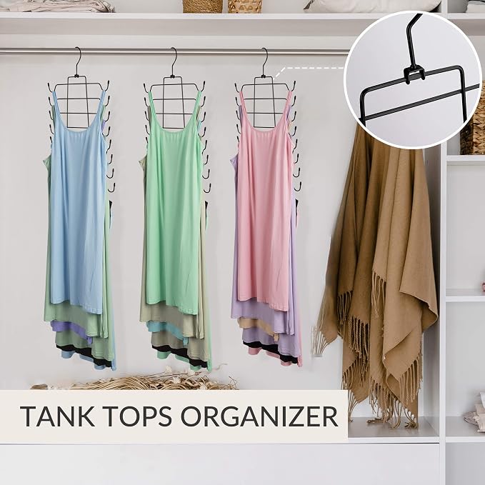 ZEDODIER 2 Pack Tank Top Hanger Space Saving, Bra Hangers for Closet Organizer, Hanging Bra Organizer Tank Tops Holder with 16 Hooks, Metal Closet Organizers and Storage Small Space Solutions, Black - Image 4