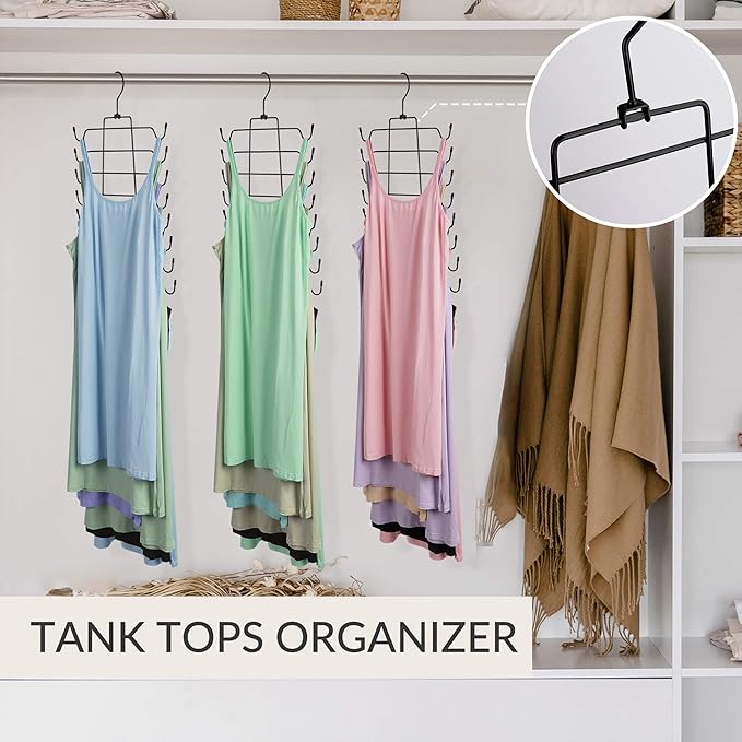 ZEDODIER 3 Pack Tank Top Hanger Space Saving, Bra Hangers for Closet Organizer, Hanging Bra Organizer Tank Tops Holder with 24 Hooks, Metal Closet Organizers and Storage Small Space Solutions, Black - Image 3