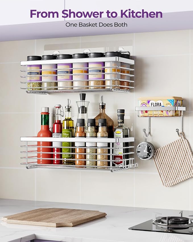 ODesign Shower Caddy 3 Pack SUS304 Stainless Steel-No Drilling-Shower Bathroom Shelves Rack,Rustproof Wall Mounted,Adhesive Shower Shelf Basket Organizer-Silver - Image 6