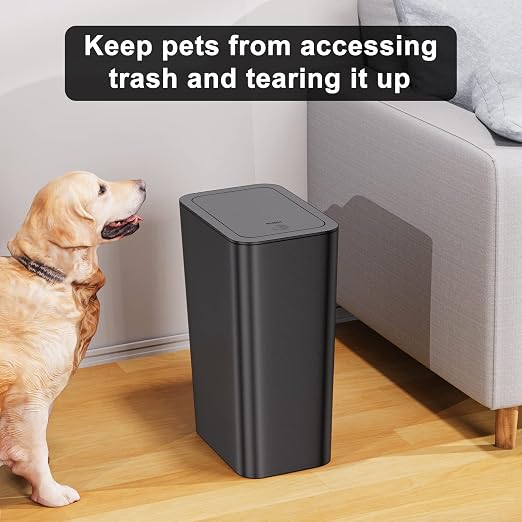 N. NETDOT Bathroom Trash Can with Lid 3 Pack Set, 2 Packs 4 Gal Slim Kitchen Trash Bin and 1 Pack 2.6Gal Garbage Can, Small Trash Can/Trash Bin/Waste Basket for Bedroom (Black, Pack of 3) - Image 3