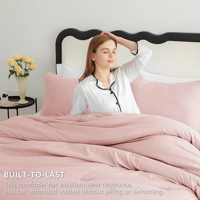 CozyLux Twin Comforter Set Blush Pink, 2 Pieces Twin Extra Long Solid Breathable Bedding Sets for College Dorm, Twin XL Luxury Soft Bed Set with Down Alternative Comforter and 1 Pillowcase All Seasons