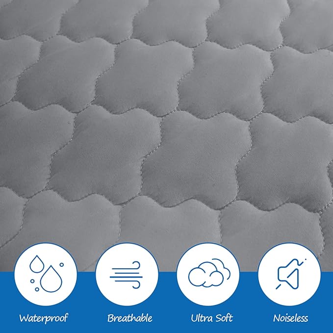 Cot Mattress Pad Protector Waterproof, Quilted Cot Size Mattress Cover 30" X 75" X 10" Fitted for Narrow Twin/Camp Bunk/Rvs Bunk/Guest Beds, Deep Pocket Mattress Topper, Gray (Cover Only)