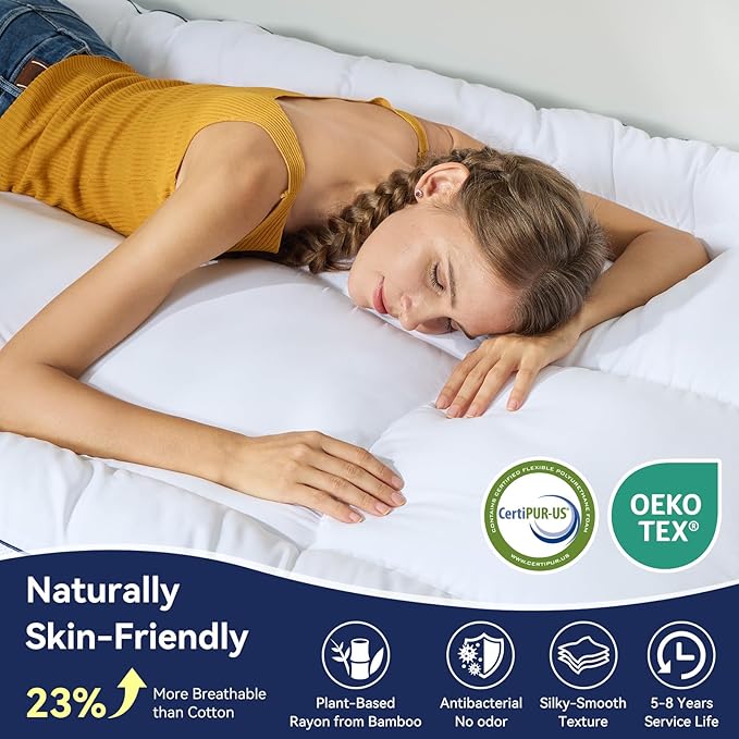 Twin Size Dual Layer 4 Inch Memory Foam Mattress Topper, 2 Inch Fluffy Soft Pillow Top Mattress Pad Cover and 2 Inch Gel Memory Foam for Back Pain Relief, Breathable, Cooling