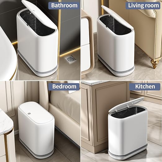 Bathroom Trash Can with Lid, 3 Gallon Small Slim Garbage Bin with Auto-Adsorption & 75 Bags (5 Rolls), Mini Waste Basket Dog Proof for Bathroom, Kitchen, Office, Bedroom, Laundry, Toilet, Rv, White - Image 9