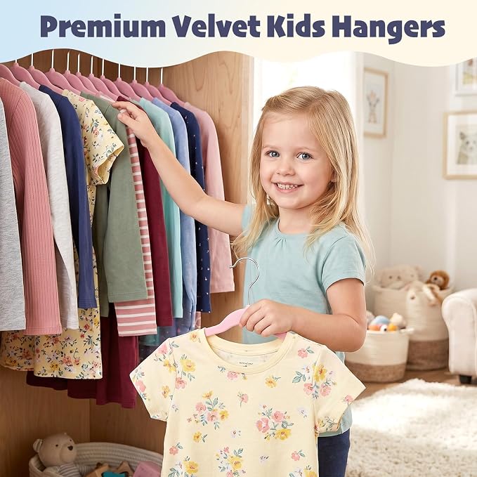 HOUSE DAY 11 Inch Velvet Baby Hangers 50 Pack Lt-Pink, Premium Kids Hangers for Children, Infant & Toddler Clothes, Durable Non Slip Small Baby Felt Hanger for Closet, Ideal for Everyday Use - Image 2