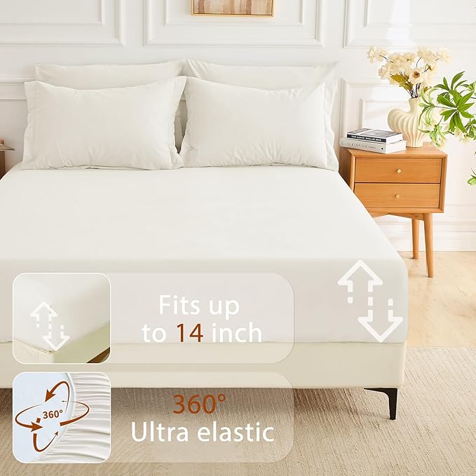 MUXHOMO 5 Pieces Twin Comforter Set, Soft Bed in a Bag Twin Size, All Season Bedding Set with Comforter, Flat Sheet, Fitted Sheet, Pillowcases & Shams, Ivory