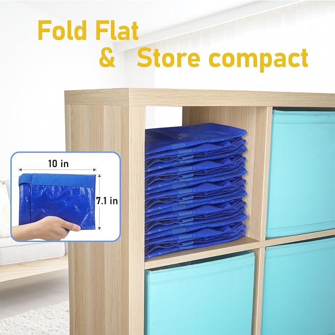 TICONN 12 Pack Extra Large Moving Bags Heavy Duty with Zippers & Carrying Handles, Durable Storage Bags Moving Boxes for Closet Organizers and Storage (12 Pack, Blue) - Image 6