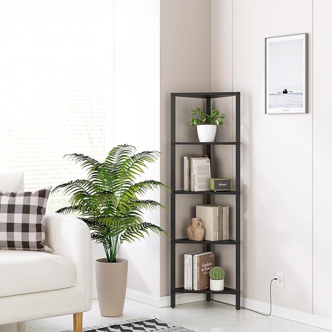 TUTOTAK Corner Shelf with LED Light, 5-Tier Corner Bookshelf for Small Space, Narrow Display Corner Shelf Stand with Storage Rack, for Living Room, Bedroom, Black BS05BK005L - Image 9
